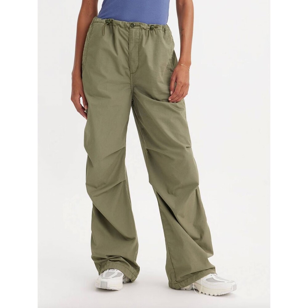Levi's Baggy Parachute Pants Olive Green Utility Drawstring A91430002 Womens M